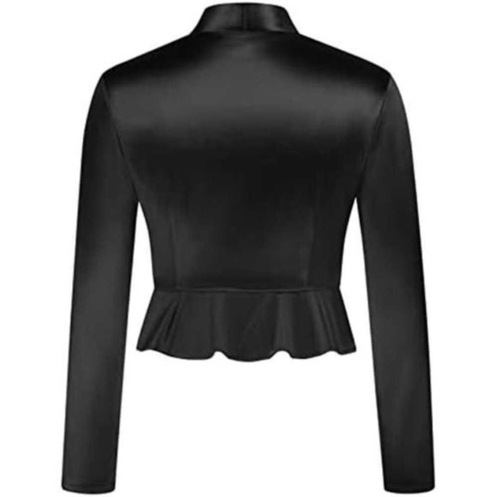 𝅺HOT Women's Vintage Cropped Shrug Bolero Cardigan, Luxury Satin-black - Picture 3 of 6